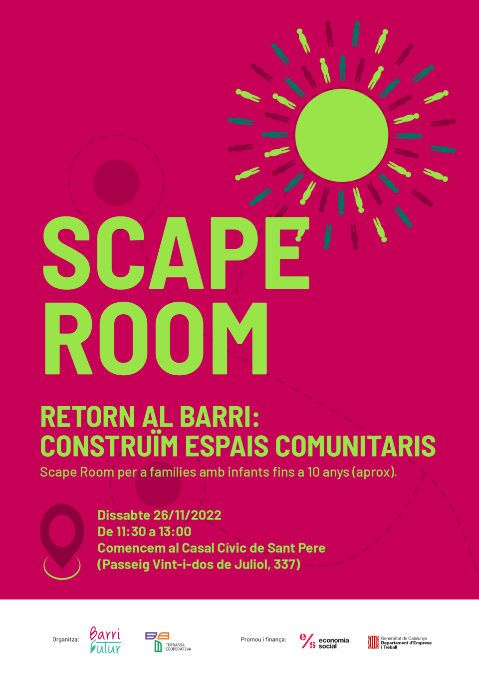 Scape Room. Retorn al barri: construïm espais comunitaris. 26/11 a les 11:30 al Casal Cívic de Sant Pere (Terrassa)