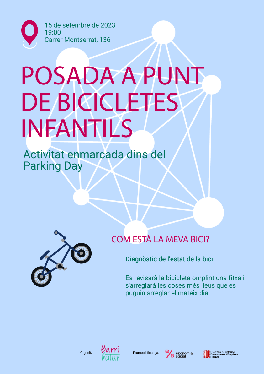 Posada a punt de Bicicletes infantils. Activitat enmarcada dins del Parking Day.