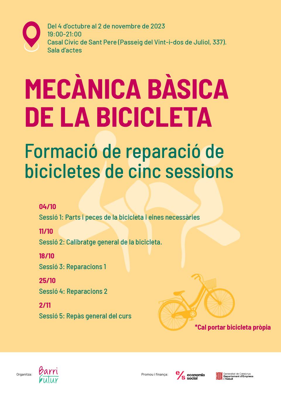 Mecànica bàsica de la bicicleta. Formació de reparació de bicicletes de cinc sessions